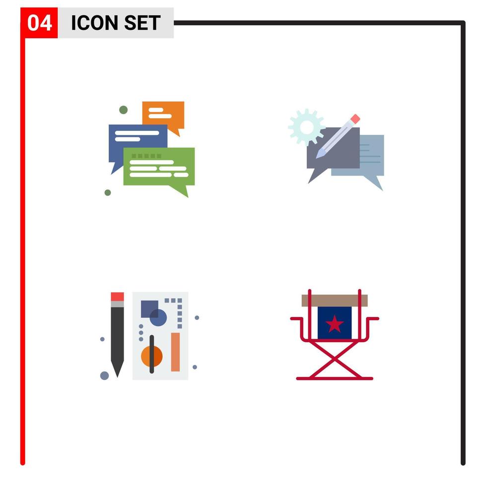 Benutzeroberflächenpaket mit 4 grundlegenden flachen Symbolen von Gruppennachrichtenunterstützungskommunikationsdiagrammen editierbare Vektordesignelemente vektor