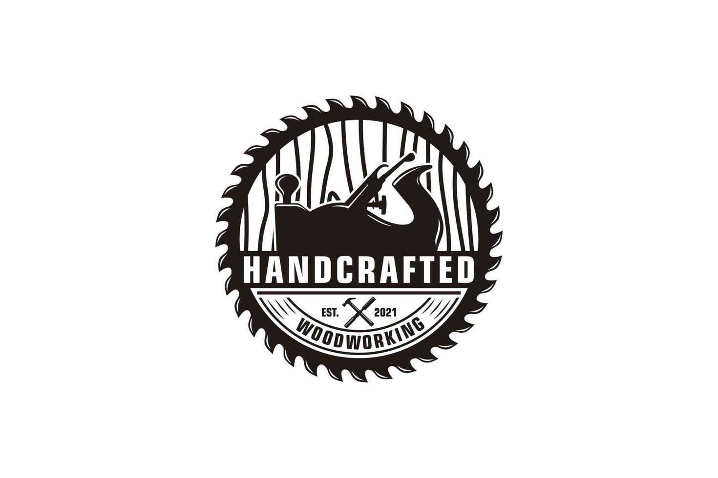 Retro-Vintage-Holzbearbeitungs-Logo-Design mit Vorderflugzeug, Wagenheber vektor