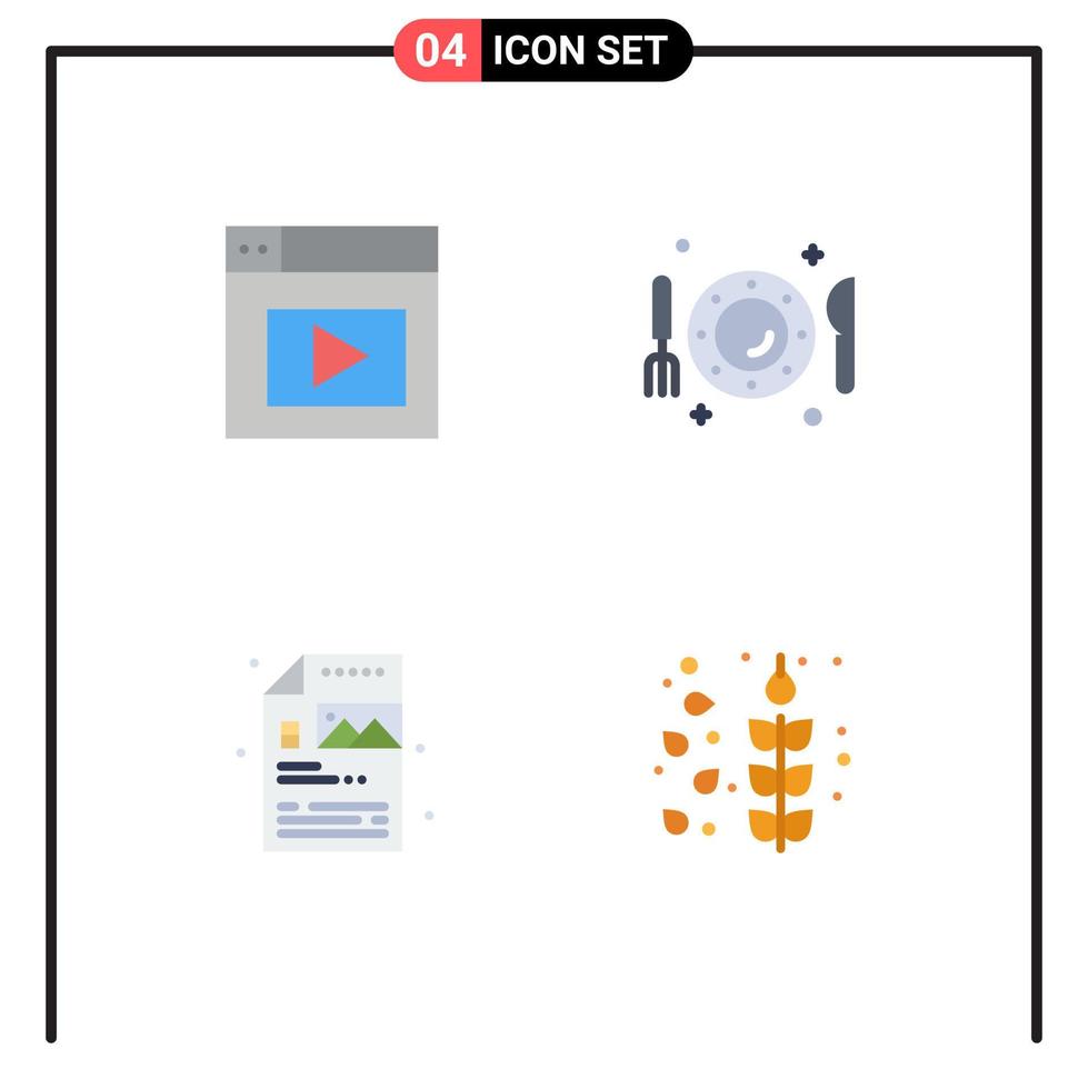 flaches Icon-Paket mit 4 universellen Symbolen für Webprozess-Geschirrmesser-Bild editierbare Vektordesign-Elemente vektor