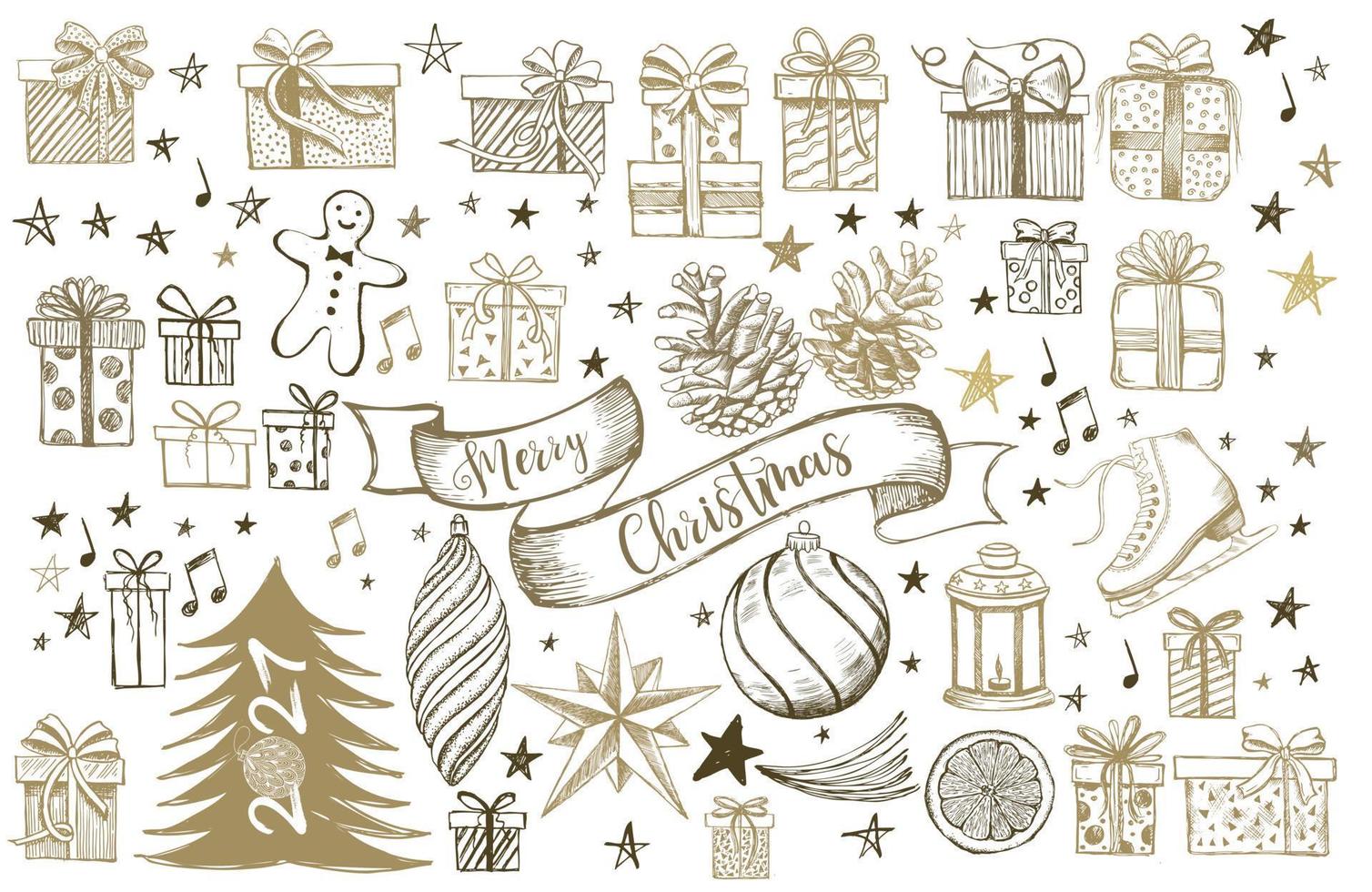 jul och nyår set. handritad illustration. vektor