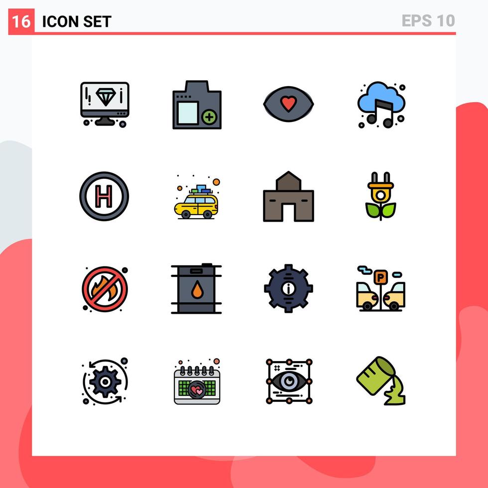 16 tematiska vektor platt Färg fylld rader och redigerbar symboler av sjukhus musik fotografera moln syn redigerbar kreativ vektor design element