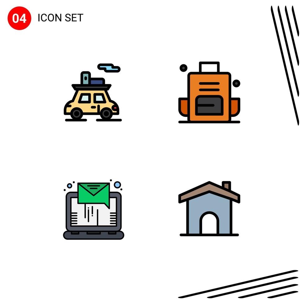 stock vektor ikon packa av 4 linje tecken och symboler för bil e-post fordon väska uppkopplad redigerbar vektor design element