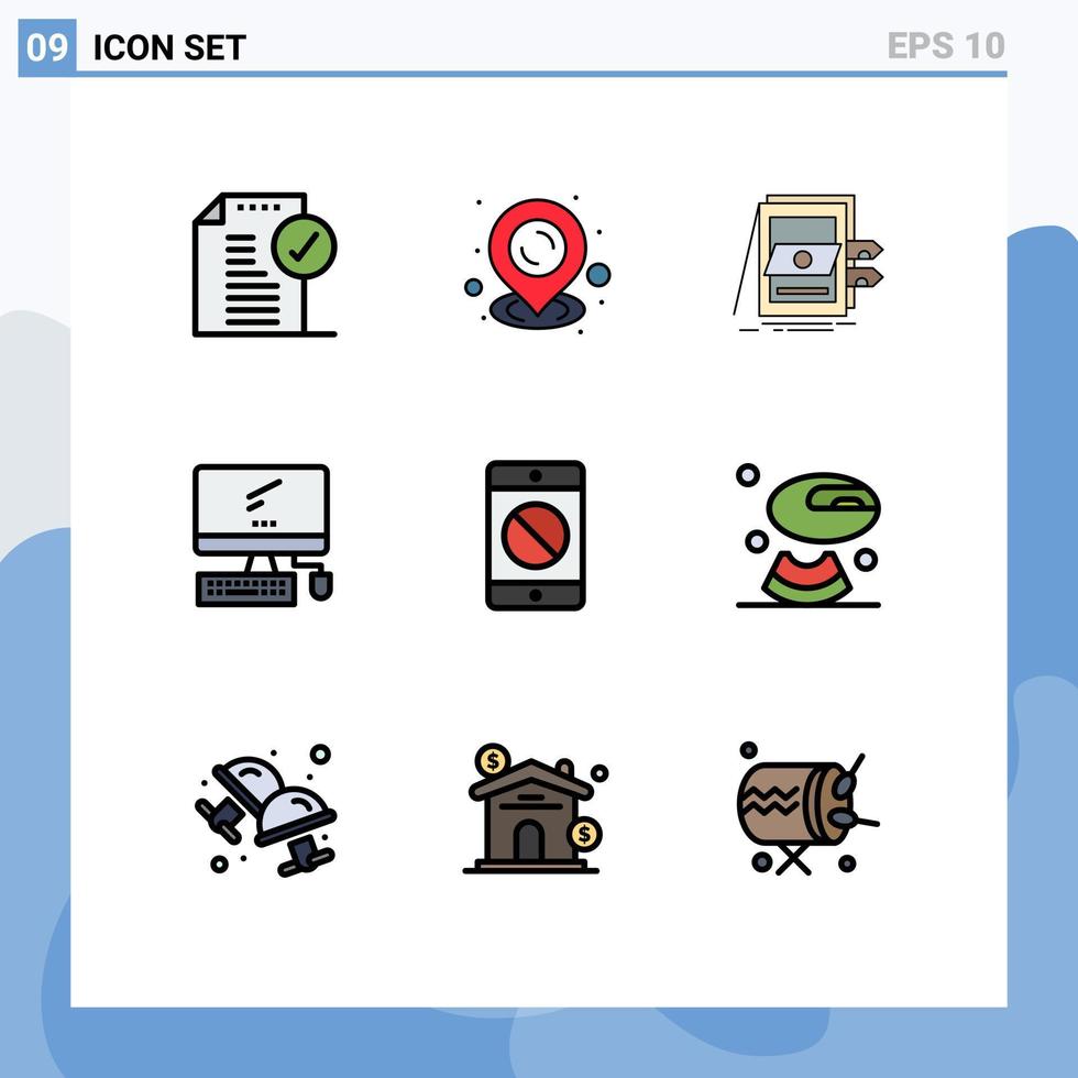 9 gefülltes flaches Farbkonzept für mobile Websites und Apps PC-Geräte-POS-Monitordateien editierbare Vektordesign-Elemente vektor
