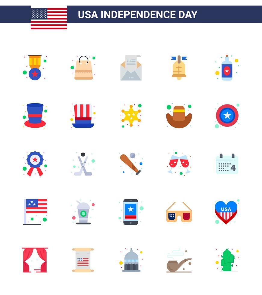 4. juli usa glücklicher unabhängigkeitstag symbol symbole gruppe von 25 modernen wohnungen mit alkohol amerikanische e-mail ring mail editierbare usa tag vektor design elemente