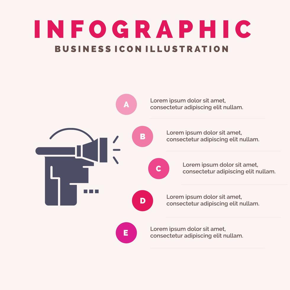 Kopf Mensch Technologie virtuelle Realität solide Symbol Infografiken 5 Schritte Präsentationshintergrund vektor