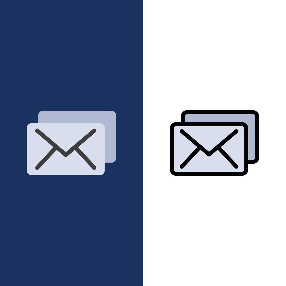 Business-Mail-Nachricht Symbole flach und Linie gefüllt Icon-Set Vektor blauen Hintergrund