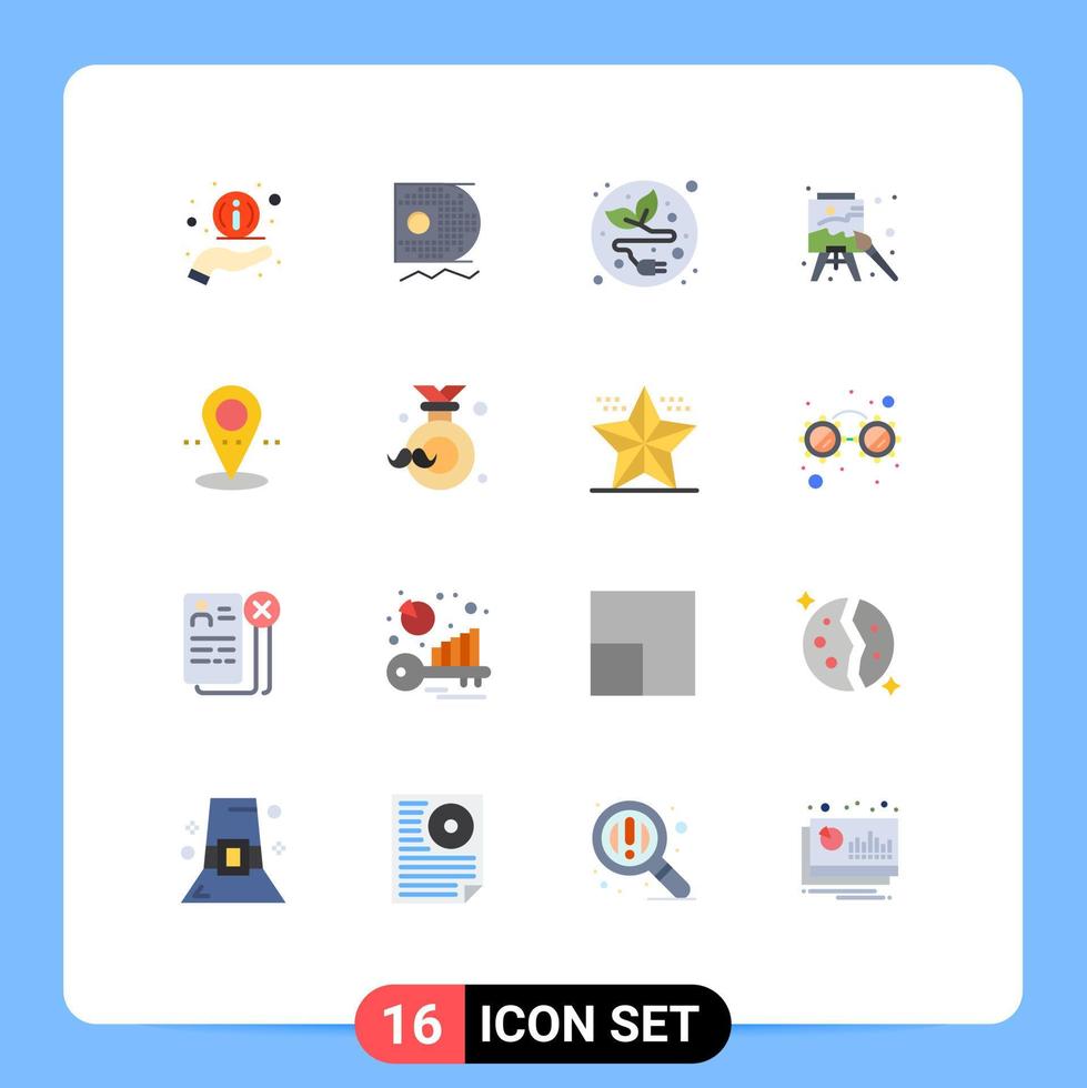 piktogram uppsättning av 16 enkel platt färger av bricka stift elektrisk plugg plats konst redigerbar packa av kreativ vektor design element