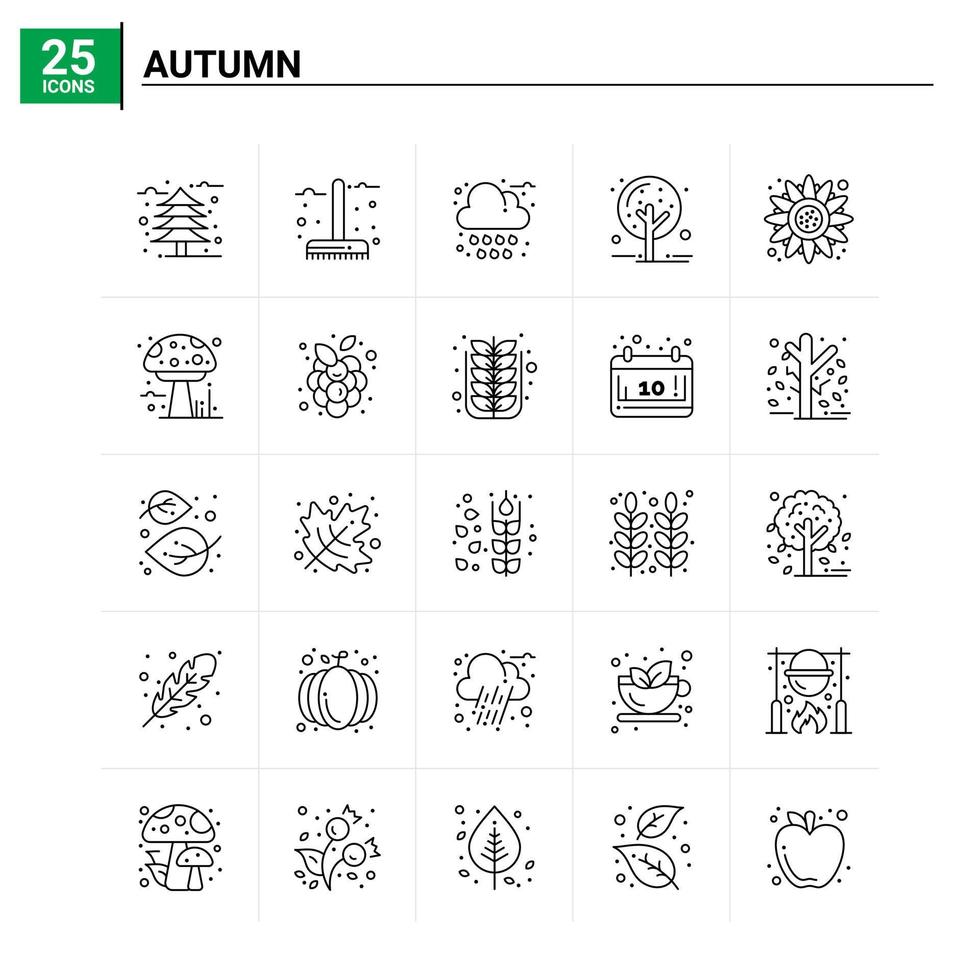 25 Herbst Icon Set Vektor Hintergrund