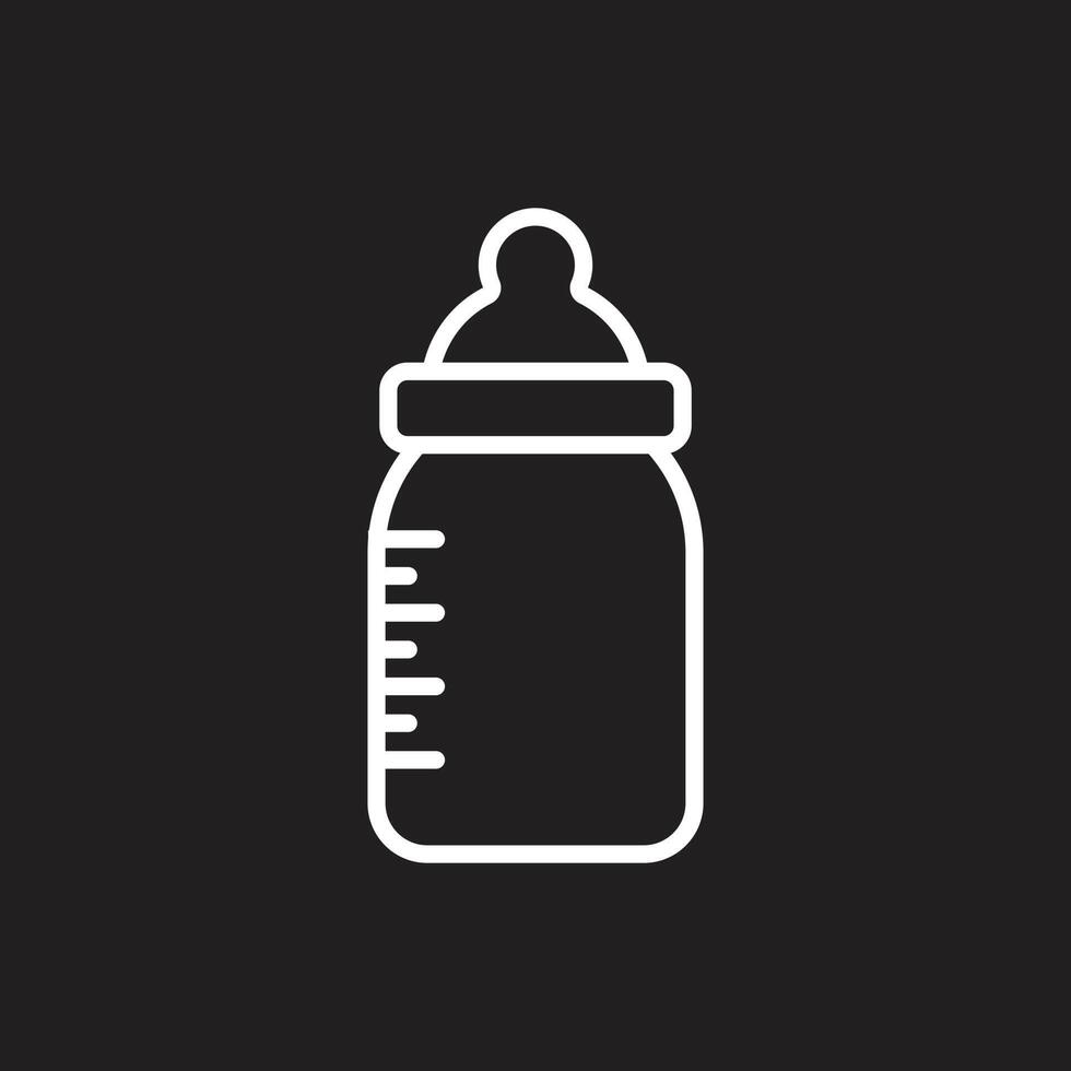 eps10 weißer Vektor Milchflasche Linie Kunstsymbol isoliert auf schwarzem Hintergrund. Umrisssymbol für Babymilchflaschen in einem einfachen, flachen, trendigen, modernen Stil für Ihr Website-Design, Logo und mobile App