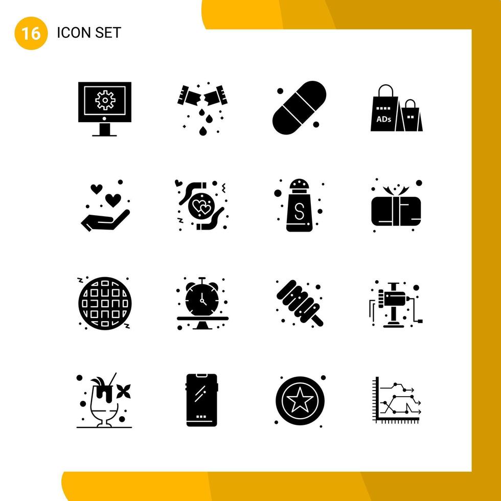 16 Icon Set Solid Style Icon Pack Glyphensymbole isoliert auf weißem Hintergrund für responsive Website, die kreativen schwarzen Icon-Vektorhintergrund entwirft vektor