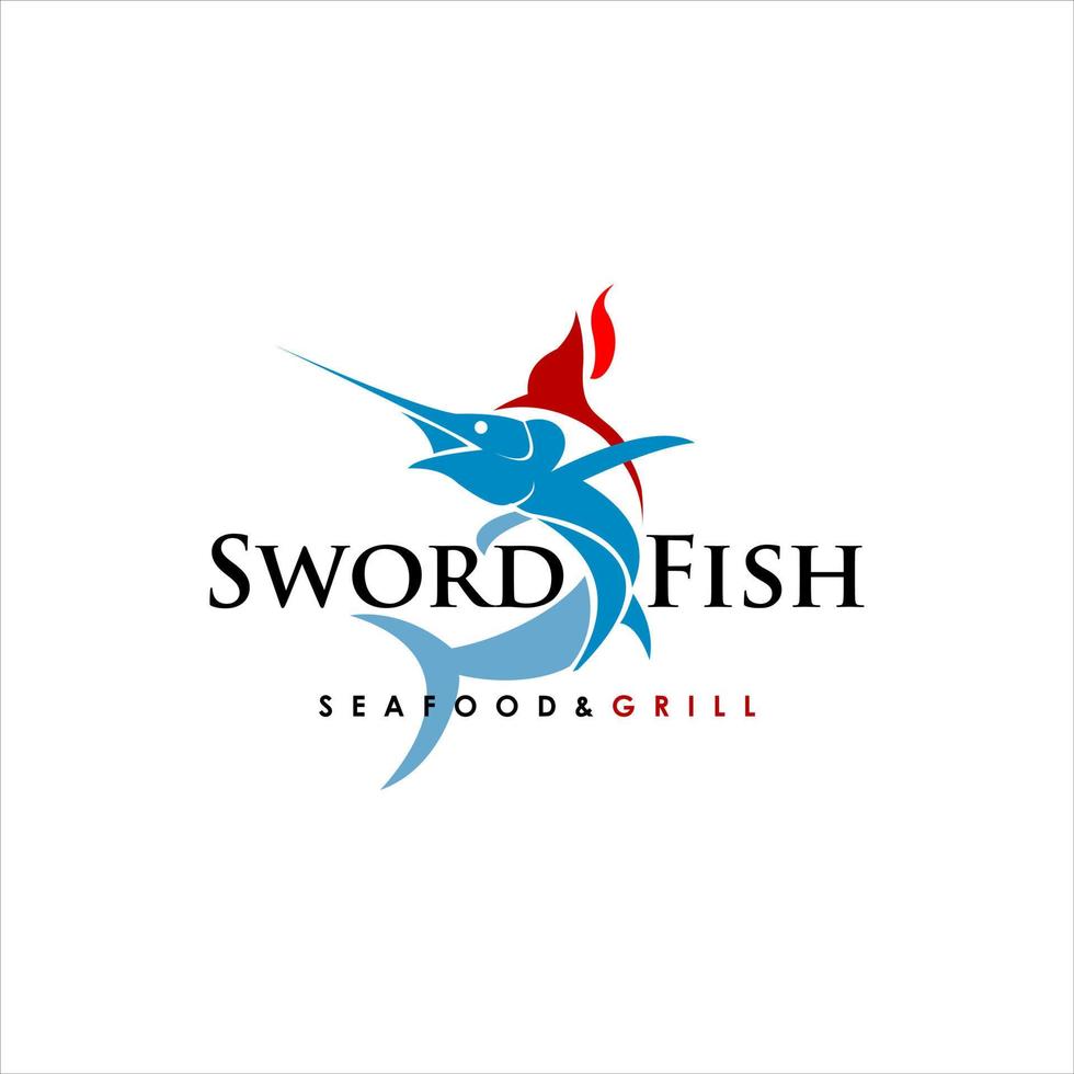 Schwertfisch-Logo-Vektor Meeresfrüchte und Grill vektor