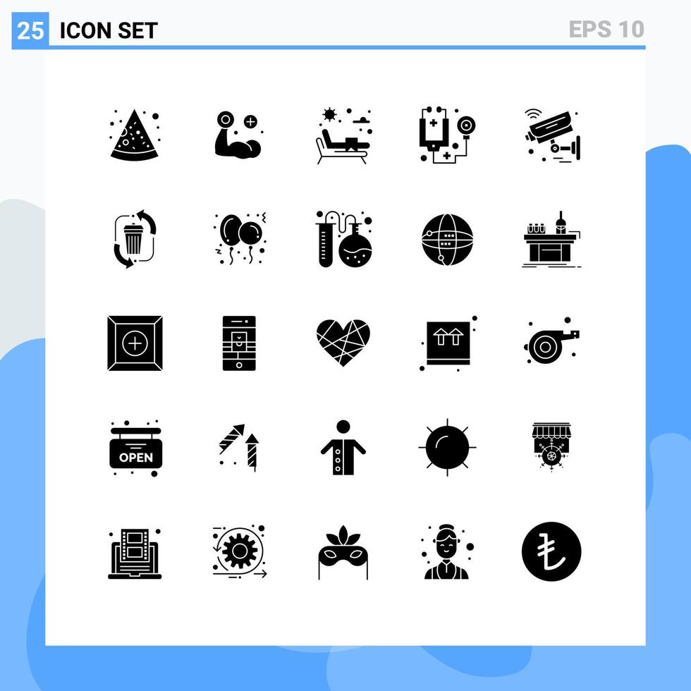 piktogram uppsättning av 25 enkel fast glyfer av säkerhet internet av saker parkera kamera stetoskop redigerbar vektor design element
