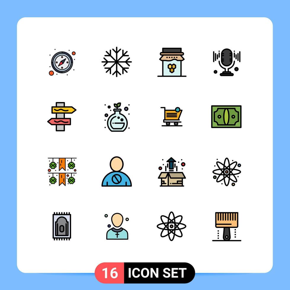 mobil gränssnitt platt Färg fylld linje uppsättning av 16 piktogram av kemi navigering sylt index mikrofon redigerbar kreativ vektor design element