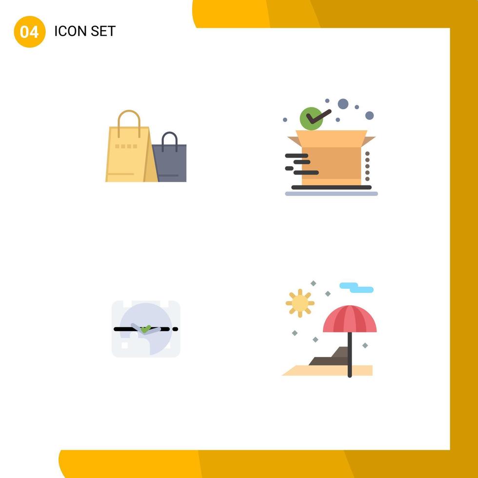 flaches Icon-Set für die mobile Schnittstelle mit 4 Piktogrammen von bearbeitbaren Vektordesign-Elementen für Taschendatumsshop-Produktzeit vektor