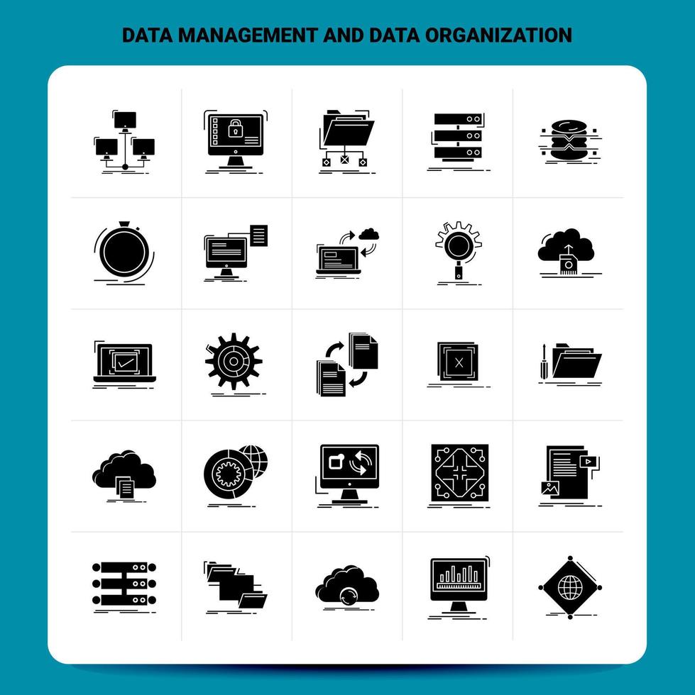 fast 25 data förvaltning och data organisation ikon uppsättning vektor glyf stil design svart ikoner uppsättning webb och mobil företag idéer design vektor illustration