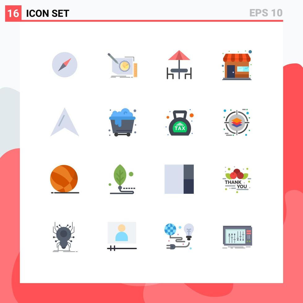 16 universell platt färger uppsättning för webb och mobil tillämpningar Karta Lagra diner affär marknadsföra redigerbar packa av kreativ vektor design element