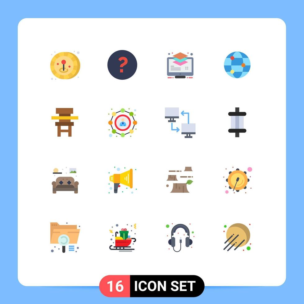 16 thematische Vektor-Flachfarben und editierbare Symbole für Bildungsklassenschichten Stuhlreisen editierbares Paket kreativer Vektordesign-Elemente vektor