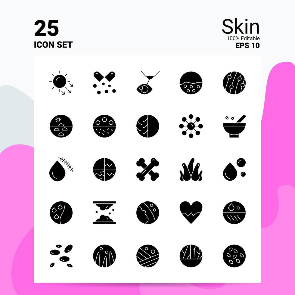 25 Skin-Icon-Set 100 bearbeitbare eps 10-Dateien Business-Logo-Konzept-Ideen solides Glyphen-Icon-Design vektor