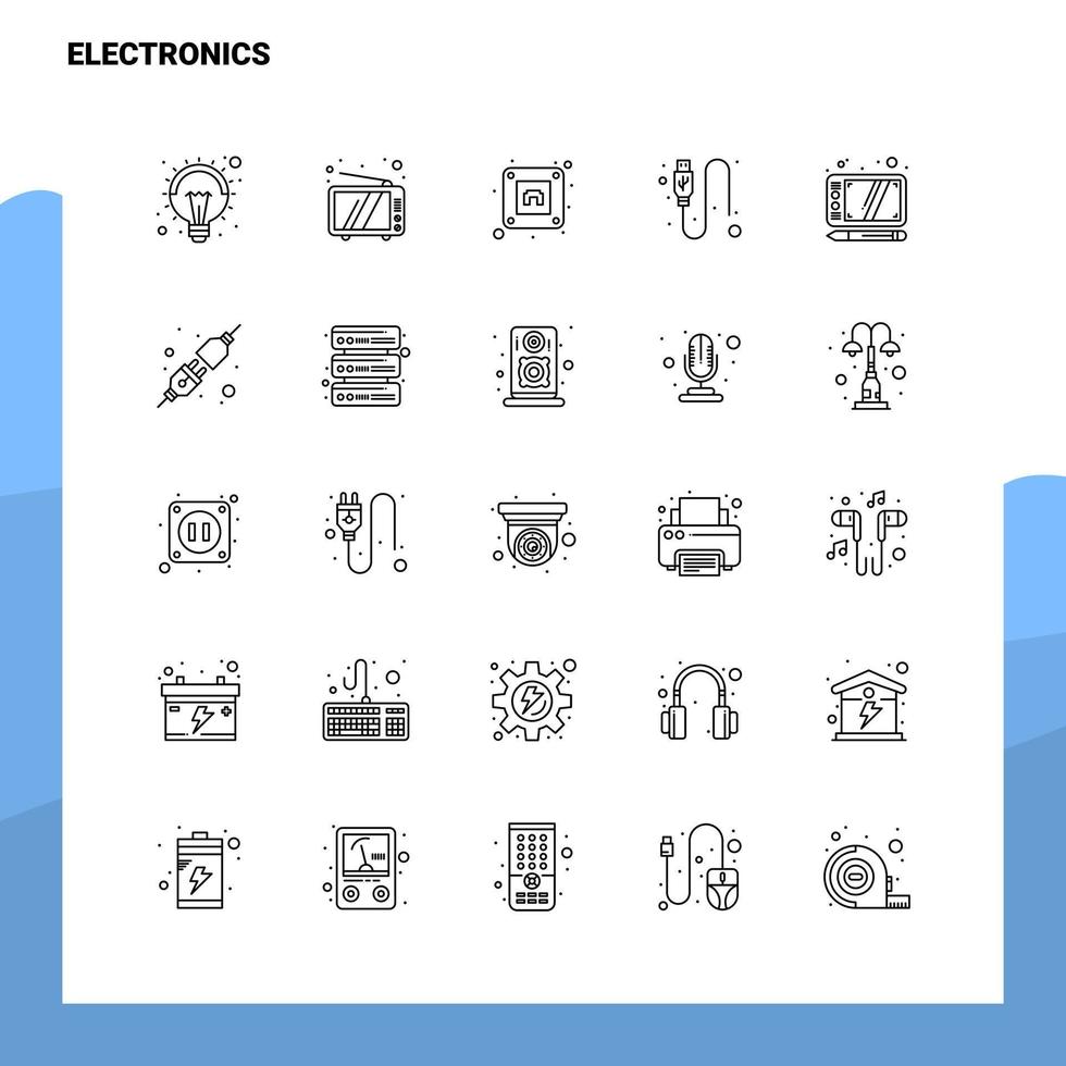 uppsättning av elektronik linje ikon uppsättning 25 ikoner vektor minimalism stil design svart ikoner uppsättning linjär piktogram packa
