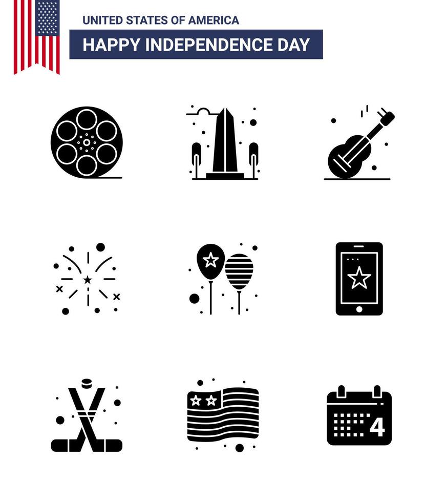 9 kreativ USA ikoner modern oberoende tecken och 4:e juli symboler av ballonger amerikan Washington brand amerikan redigerbar USA dag vektor design element