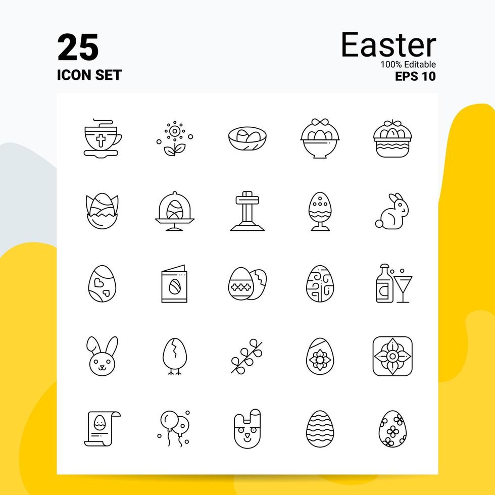 25 Ostern-Icon-Set 100 bearbeitbare Eps 10 Dateien Business-Logo-Konzept-Ideen-Line-Icon-Design vektor