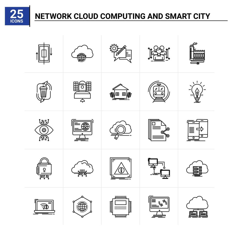25 Netzwerk Cloud Computing und Smart City Icon Set Vektorhintergrund vektor