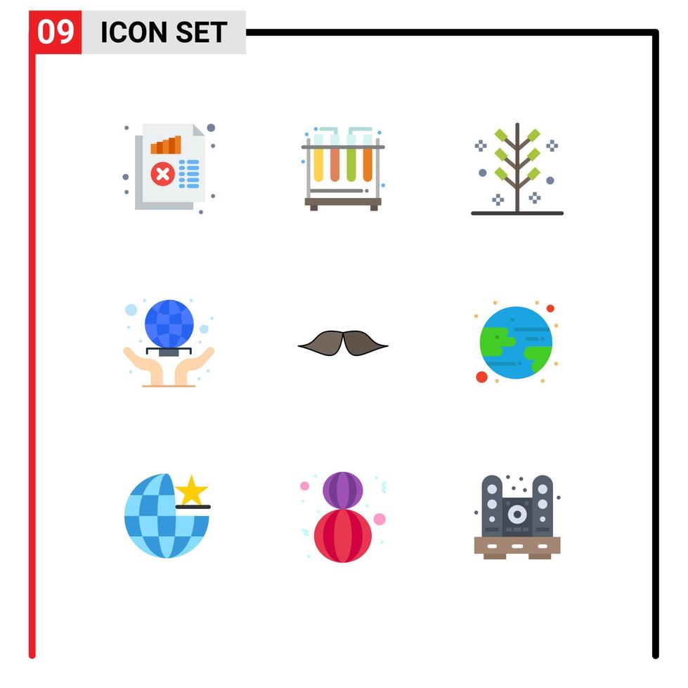 moderner satz von 9 flachen farben piktogramm von schnurrbarthänden feier globus urlaub editierbare vektordesignelemente vektor