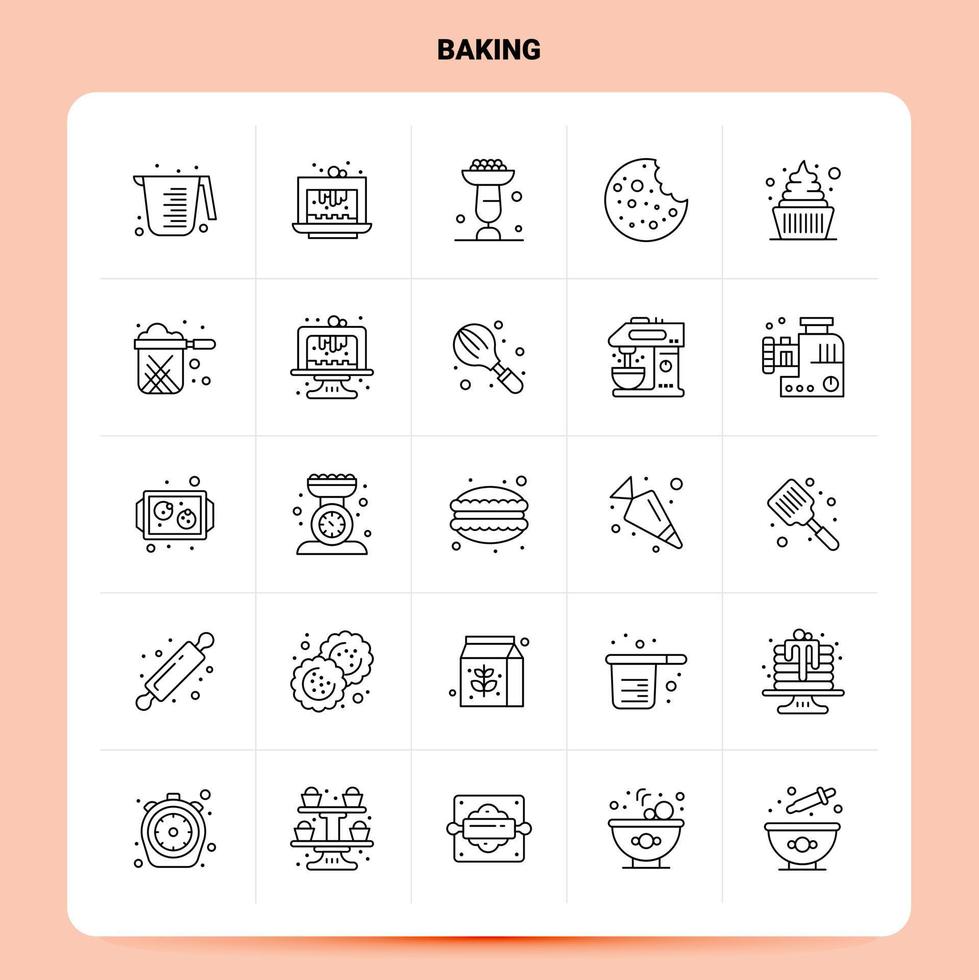 Umriss 25 Backen Icon Set Vektor Linienstil Design schwarze Icons Set lineare Piktogramm Pack Web und mobile Geschäftsideen Design Vektor Illustration