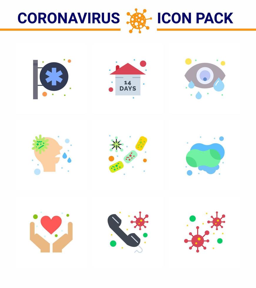 9 flache farbige Coronavirus-Epidemie-Icon-Packs saugen als Keime Viruskonjunktivitis laufende Allergie virales Coronavirus 2019nov-Krankheitsvektor-Designelemente vektor