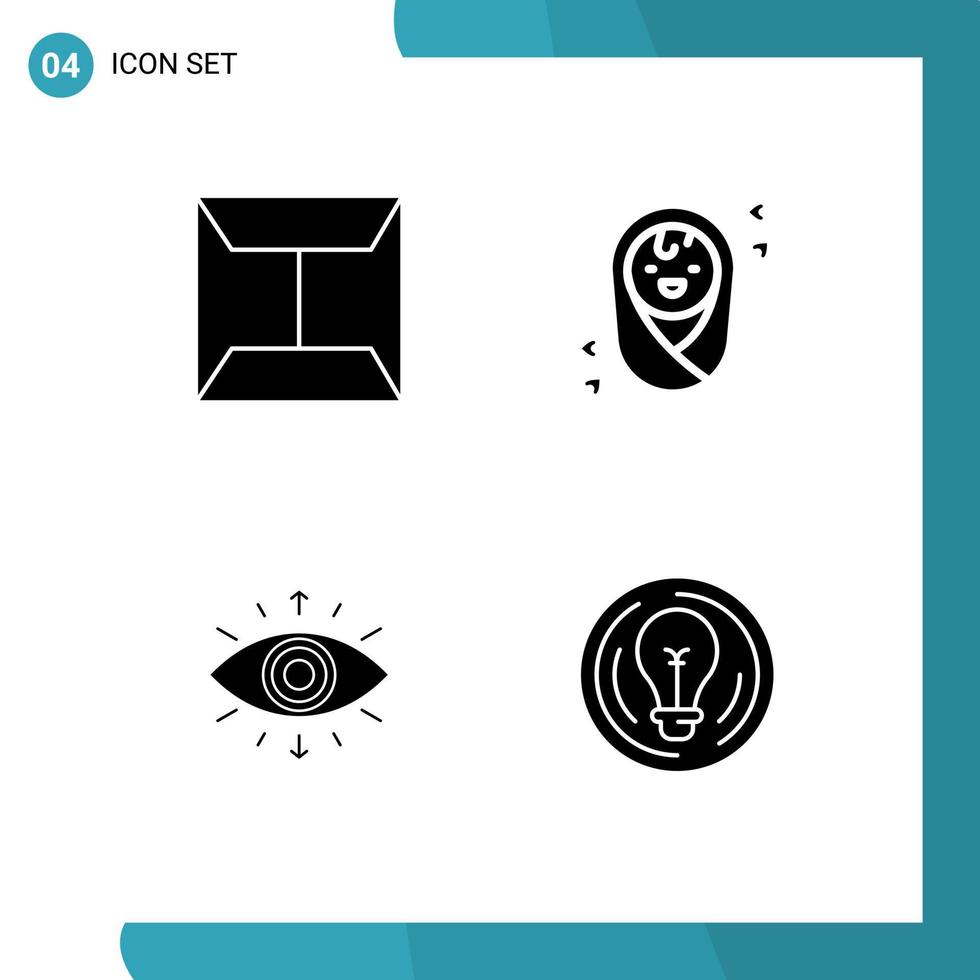 Gruppe von 4 modernen soliden Glyphen, die für editierbare Vektordesign-Elemente des Umschlagmitglieds Baby Eye Business festgelegt werden vektor