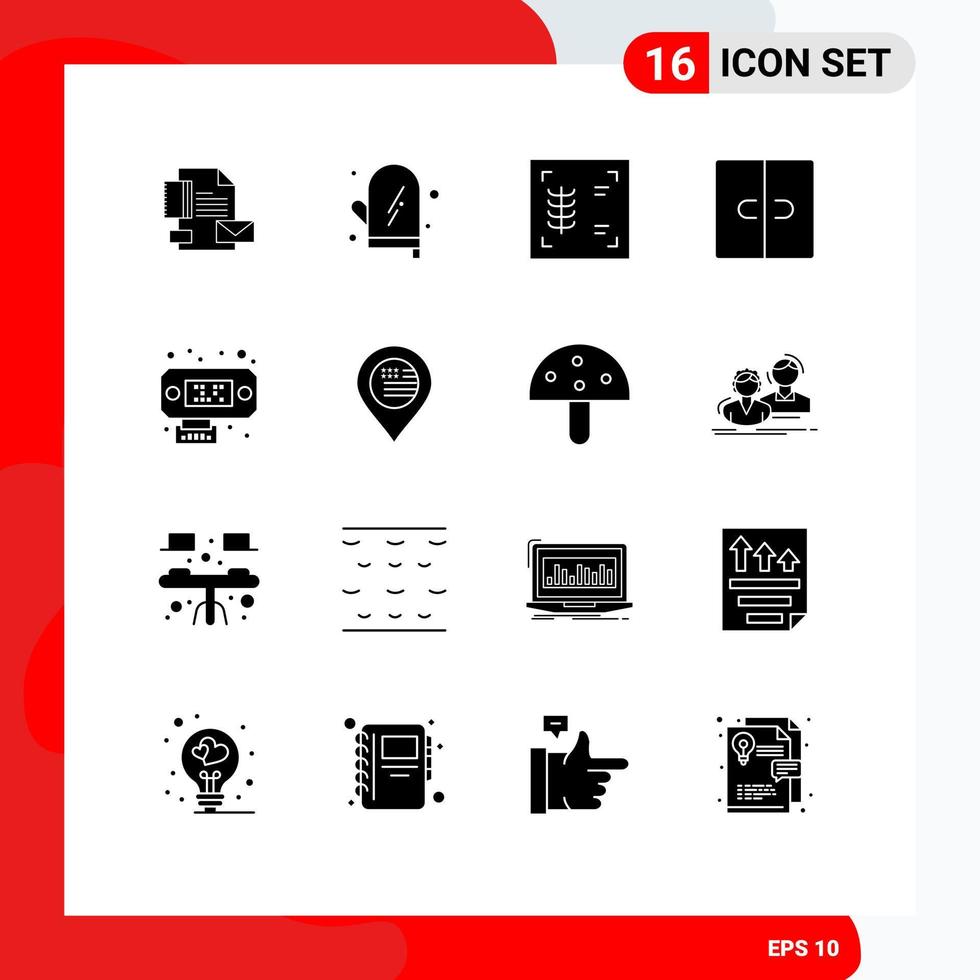 fast glyf packa av 16 universell symboler av data interiör kök möbel garderob redigerbar vektor design element