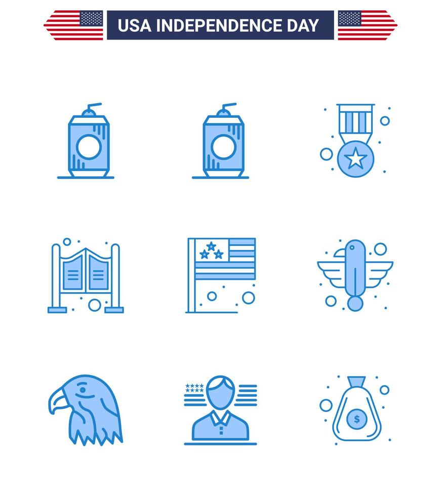 9 USA blå packa av oberoende dag tecken och symboler av djur- USA dörr flagga dag redigerbar USA dag vektor design element