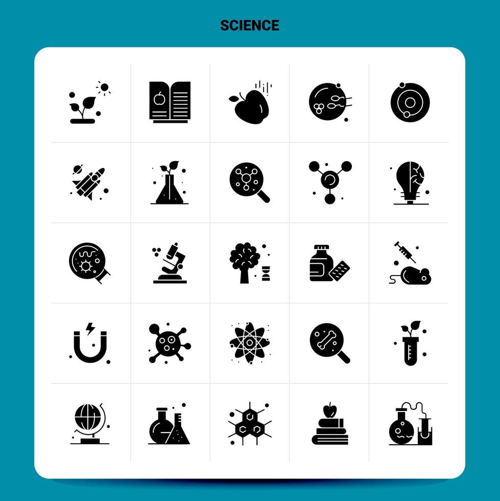 solide 25 Wissenschaft Icon Set Vektor Glyphe Stil Design schwarze Icons Set Web und mobile Geschäftsideen Design Vektor Illustration