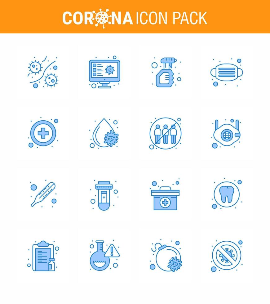 einfacher satz von covid19 schutz blau 25 icon pack icon enthalten medizinisches gesichtsvirus virusspray virales coronavirus 2019nov krankheitsvektordesignelemente vektor