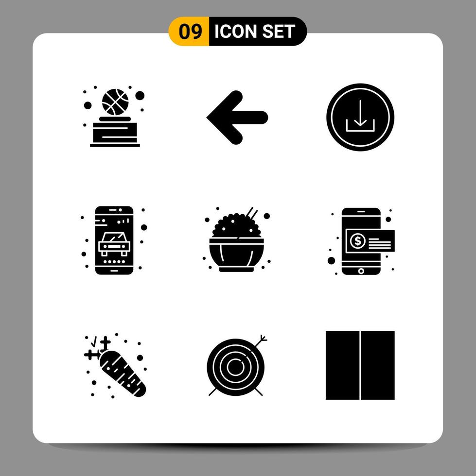 9 schwarze Icon-Pack-Glyphen-Symbole für ansprechende Designs auf weißem Hintergrund. 9 Symbole gesetzt. vektor