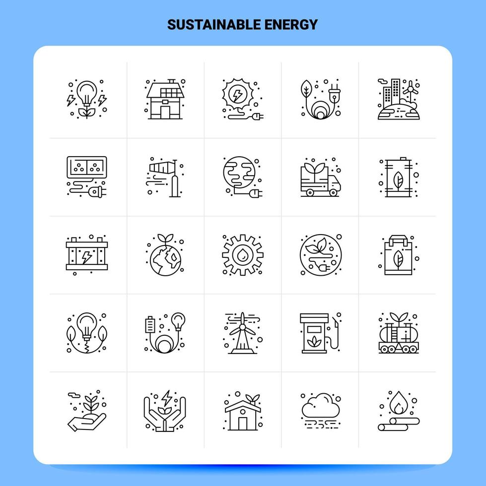 översikt 25 hållbar energi ikon uppsättning vektor linje stil design svart ikoner uppsättning linjär piktogram packa webb och mobil företag idéer design vektor illustration