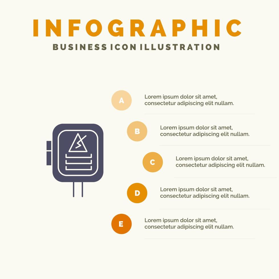 Spänning energi kraft transformator fast ikon infographics 5 steg presentation bakgrund vektor