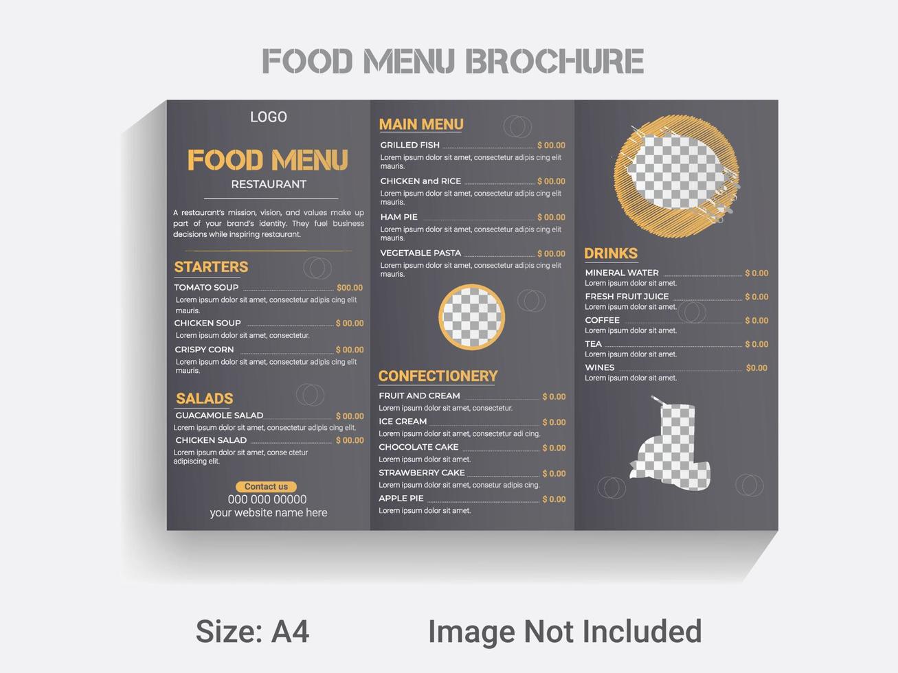 a4-format dreifach gefaltete broschüre neujahrsspeisekarte vorlage. modernes Vektor-Restaurant-Menü-Design-Layout. vektor