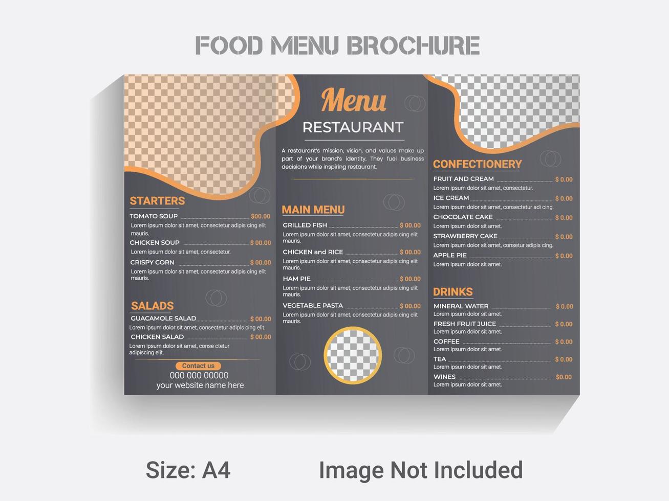 a4-format dreifach gefaltete broschüre neujahrsspeisekarte vorlage. modernes Vektor-Restaurant-Menü-Design-Layout. vektor