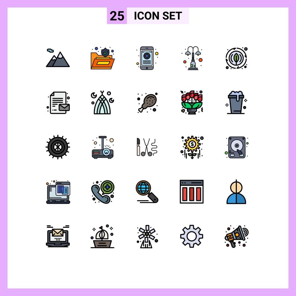 satz von 25 modernen ui-symbolen symbole zeichen für blatt straßenumriss park licht editierbare vektordesignelemente vektor