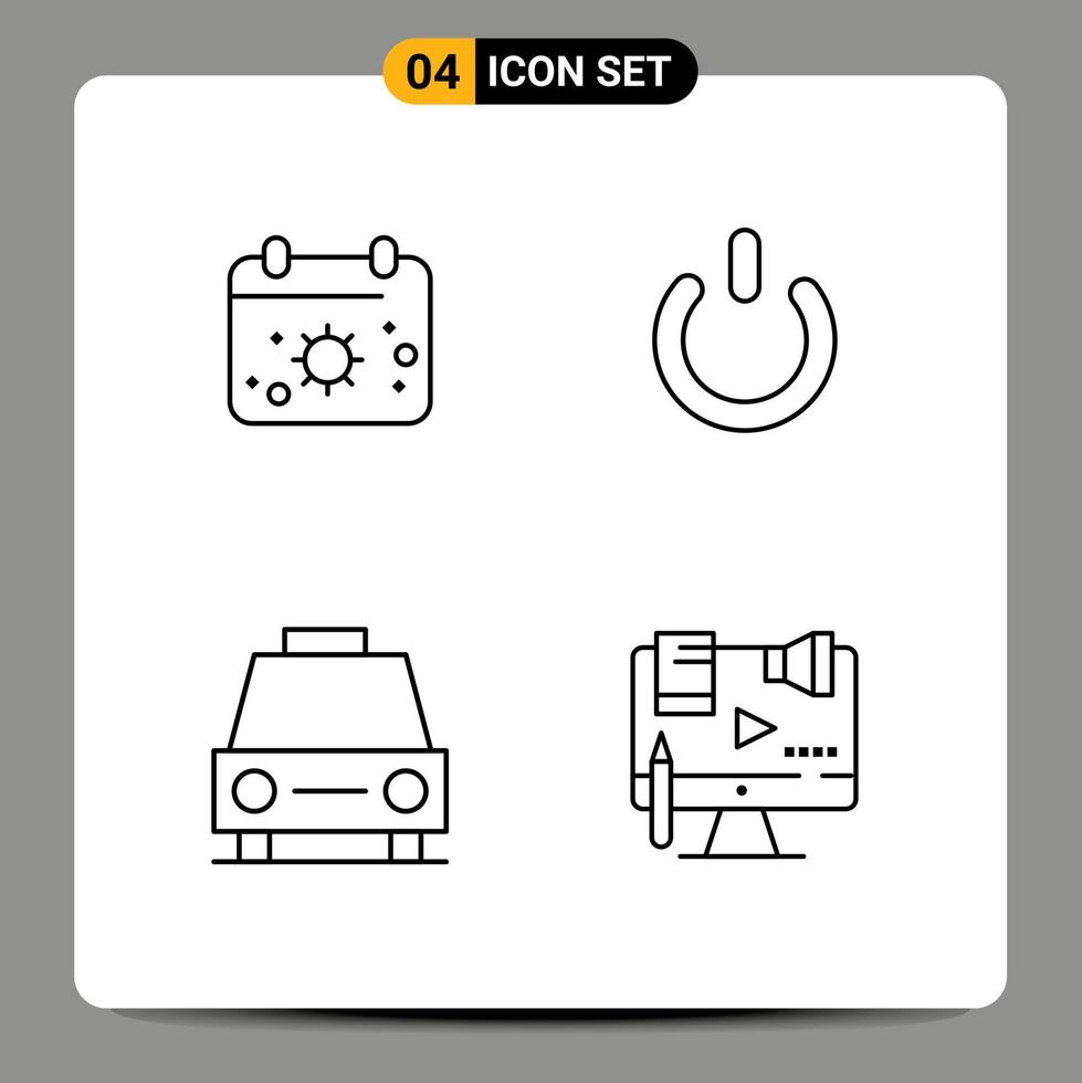4 thematische Vektor-Fülllinien-Flachfarben und editierbare Symbole von Strandlimousinen Sonne auf dem Transport editierbare Vektordesign-Elemente vektor