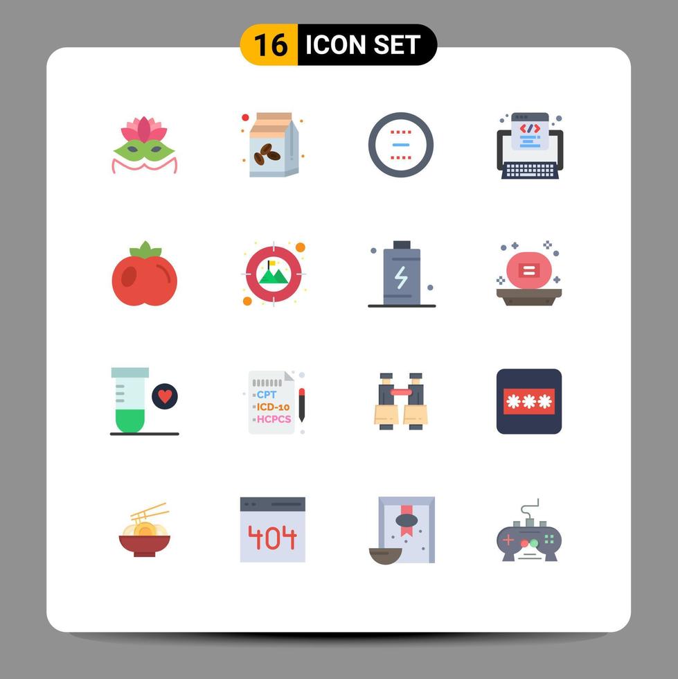 Stock Vector Icon Pack mit 16 Zeilenzeichen und Symbolen für Tomaten-Web-Circle-Programmcode editierbares Paket kreativer Vektordesign-Elemente
