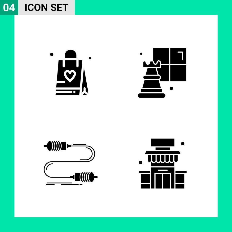 Packung mit 4 Symbolen im soliden Stil. Glyphensymbole für den Druck. kreative zeichen lokalisiert auf weißem hintergrund. 4 Symbolsatz. vektor