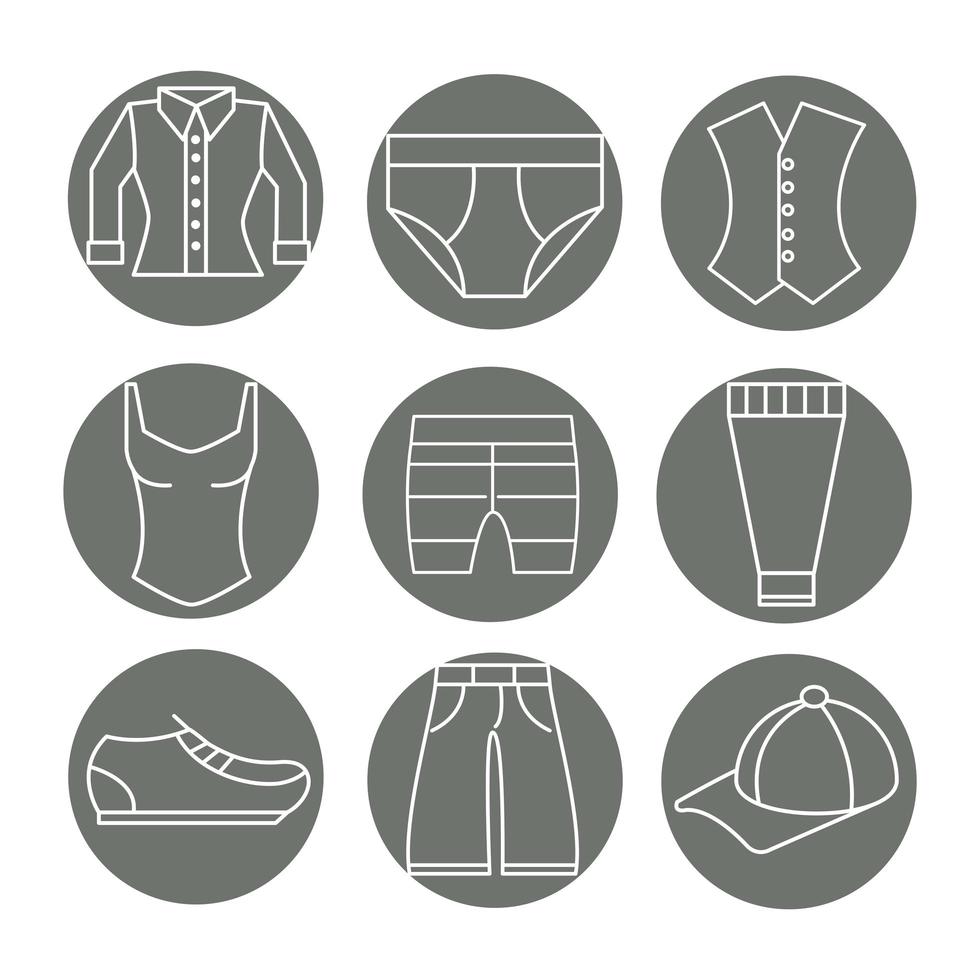 unisex kläder och accessoarer enkel ikonuppsättning vektor