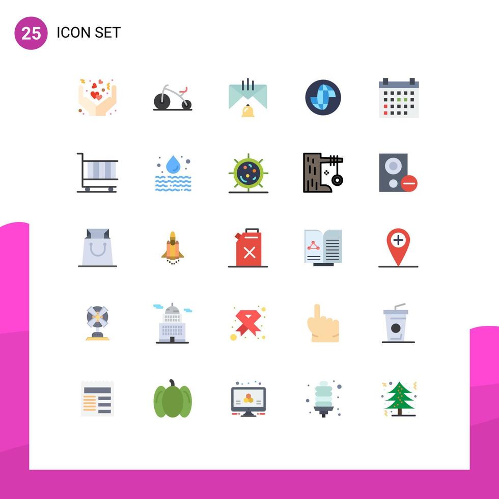 25 universelle flache Farbzeichen Symbole der Datumsinternetkommunikation Globus Erde editierbare Vektordesign-Elemente vektor
