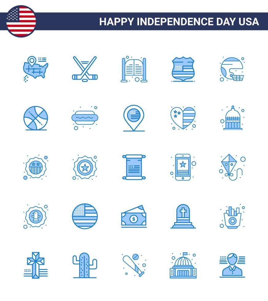 Lycklig oberoende dag 25 blues ikon packa för webb och skriva ut fotboll säkerhet dörrar USA skydda redigerbar USA dag vektor design element