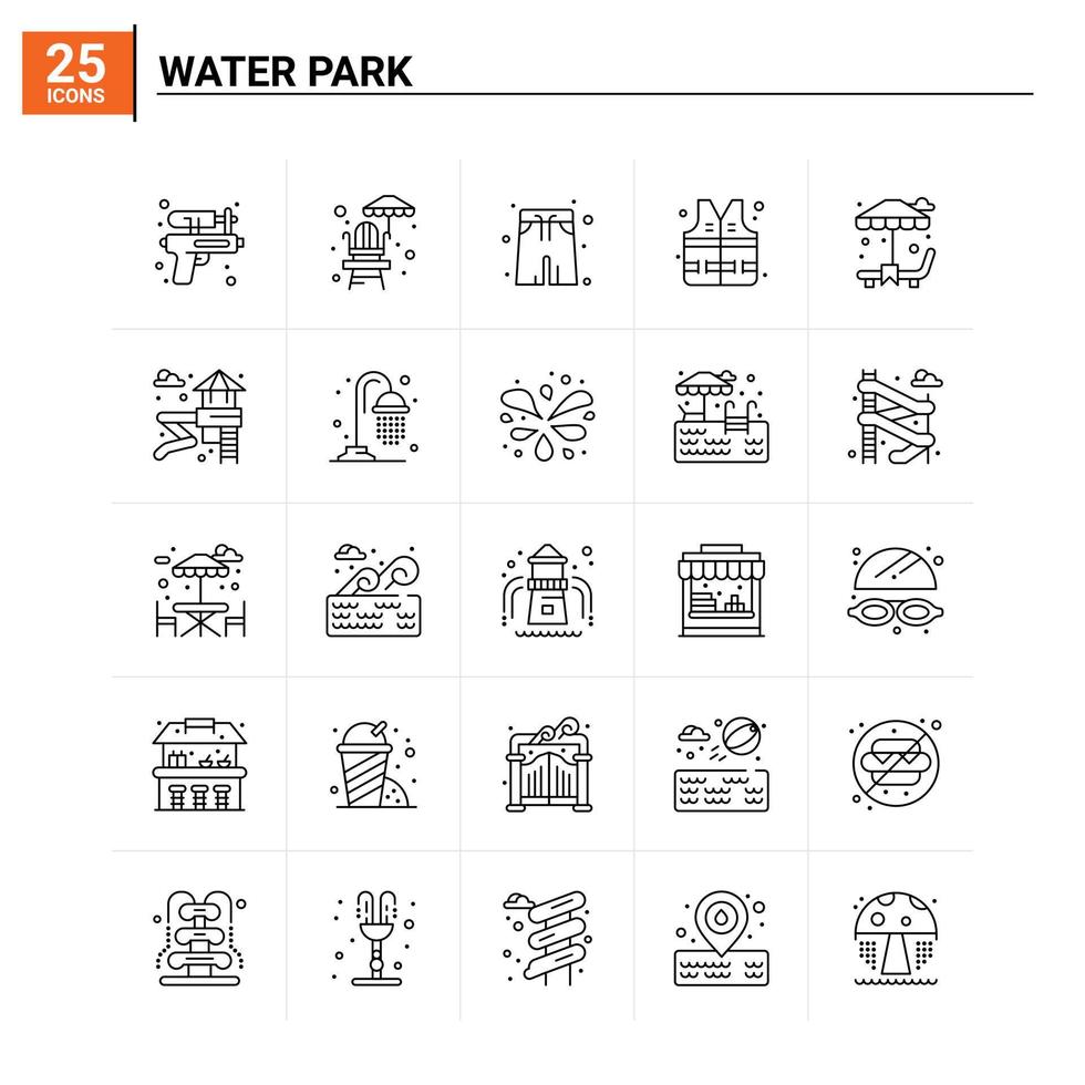 25 Wasserpark-Icon-Set Vektorhintergrund vektor