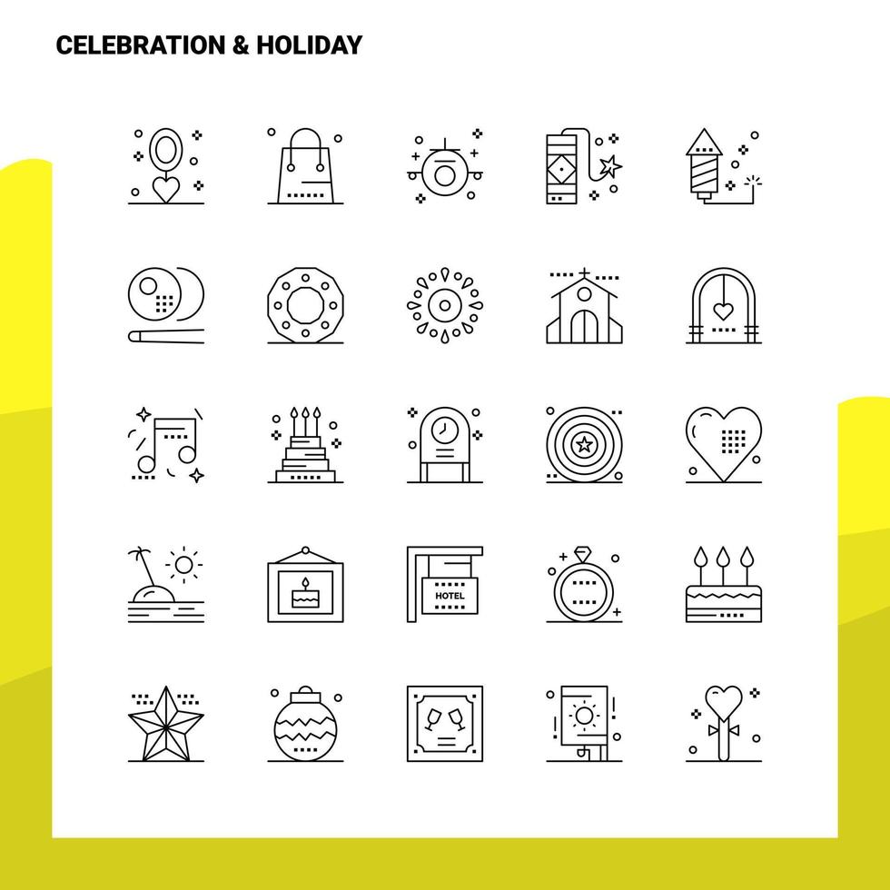 uppsättning av firande Semester linje ikon uppsättning 25 ikoner vektor minimalism stil design svart ikoner uppsättning linjär piktogram packa