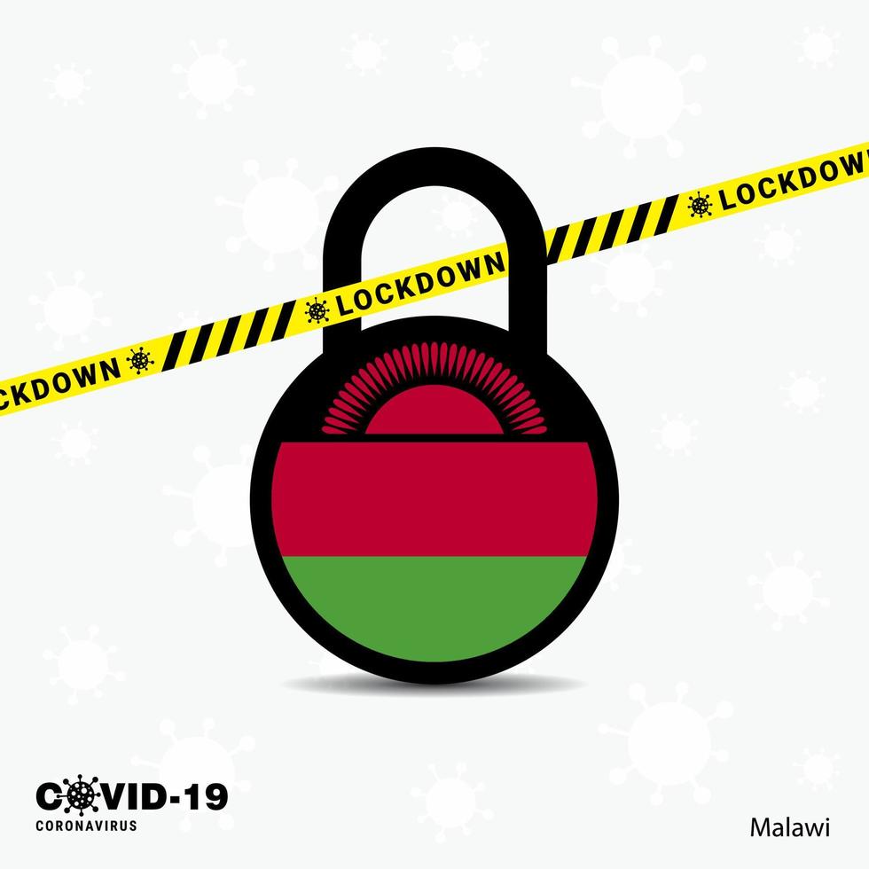 malawi lock down lock coronavirus pandemie bewusstseinsvorlage covid19 lock down design vektor