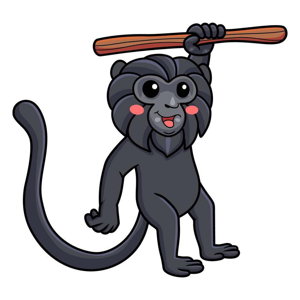 süßer Goeldi-Affen-Cartoon, der am Baum hängt vektor